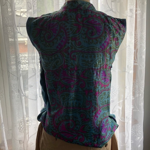 🎄100% silk tunic/shirt button front SZ L pink/blue - Picture 5 of 12